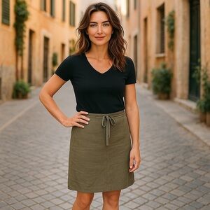 TALBOTS PURE IRISH LINEN GREEN DRAWSTRING SKIRT